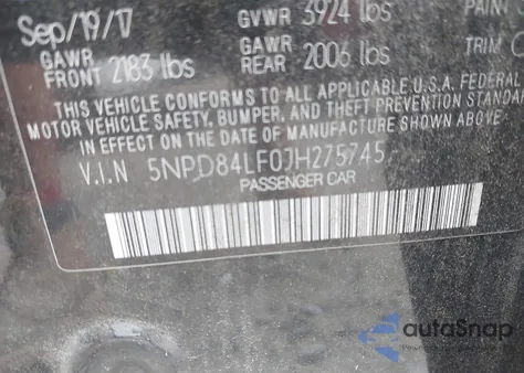 2018 Hyundai Elantra Sel из США, поврежденный, VIN 5NPD84LF0JH275745